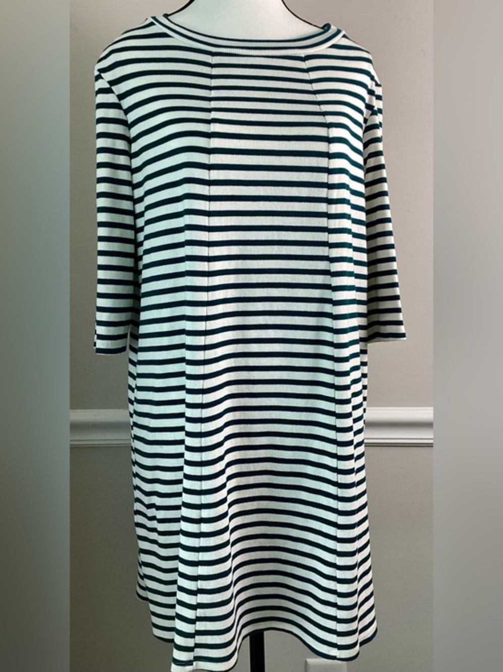 Emma & Michele Green Cream Striped T-Shirt Shift Dress Keyhole XL